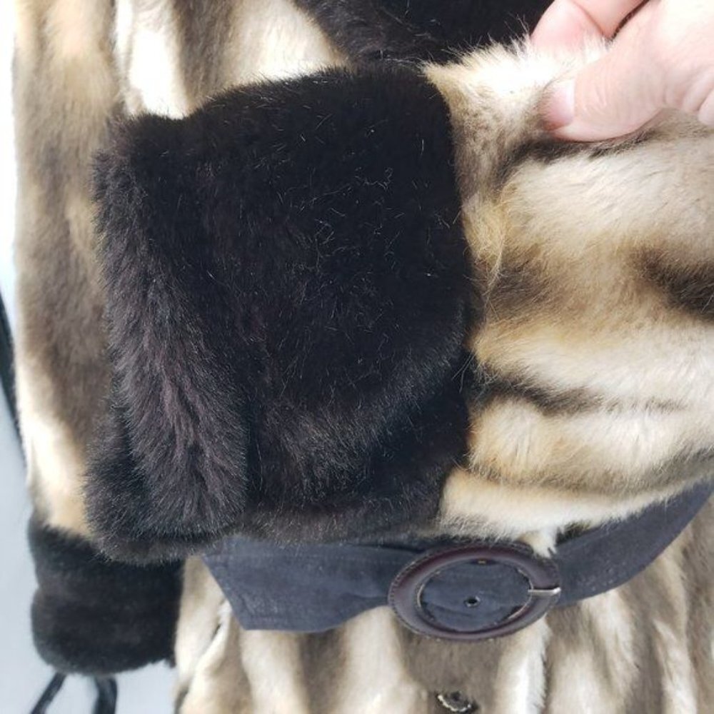 OTTA FIR Vintage Faux Fur Coat 50's 60's Retro Textured Belted Small EUC - Picture 6 of 15